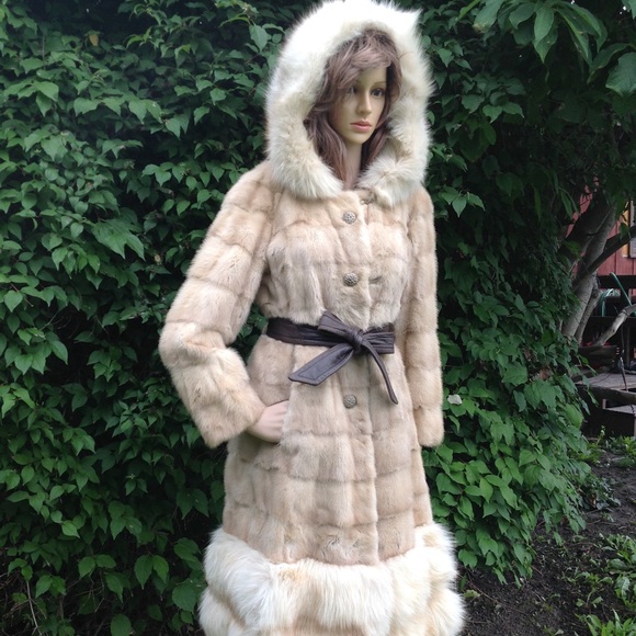 Hooded Real Mink and Fox Fur Princess Long Coat - Picture 2 of 11